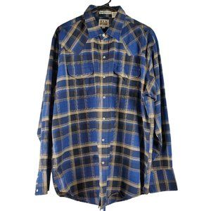 Ely Cattleman Wrinkle Resistant Western Men's Plaid Pearl Snap L/S Shirt Size XL